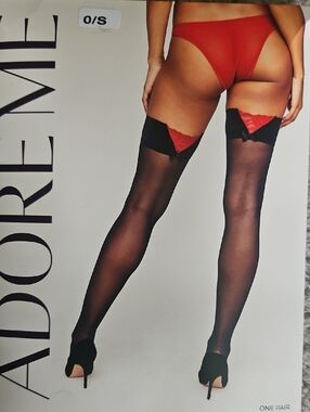NWT Adore Me Black Thigh-High Stockings with Red Lace Detail